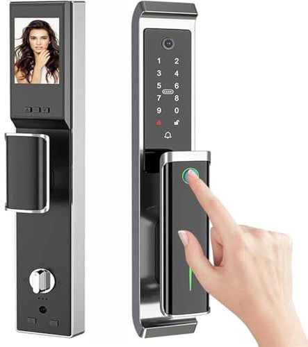 Smart Door Lock with Camera, 3D Face Recognition Smart Door Lock, Keyless Smart Mortise Lock for Front Door, Video Intercom, Video Doorbell, Fingerprint