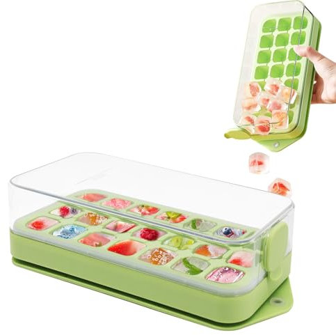 Horuili® Stampo per cubetti di ghiaccio, vaschetta per cubetti di ghiaccio con coperchio e contenitore, vaschetta per cubetti di ghiaccio a 21 scomparti, per birra, cocktail, succhi, bevande, caffè