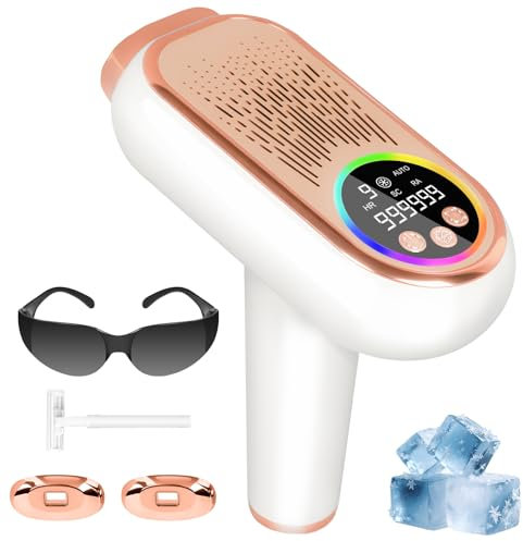 IPL Geräte Haarentfernung mit Gefrierfunktion - Schmerzfreie Haarentfernungsgerät mit 3 Funktionen HR/SC/RA,9 Energiestufen,999,999 Lichtimpulse für Männer/Frauen,Ideal für Gesicht,Bikini,Körper
