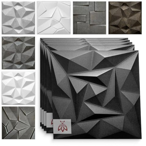 Eurodeco Paneles 3D de revestimiento de pared en 3D, paneles decorativos de techo, decoración de pared, adhesivos de pared de poliestireno XPS poliestireno, 50 x 50 cm, 3 mm de grosor, cuarzo negro,