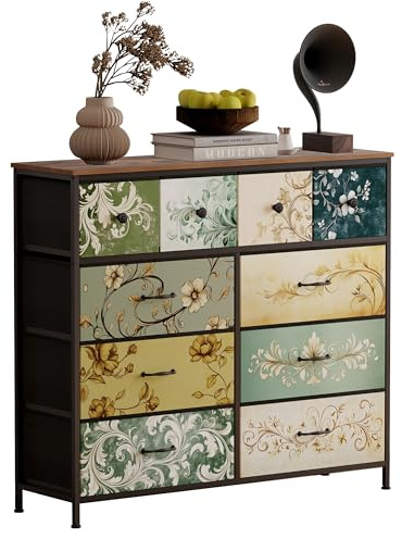 UnbYuro Chest of Dresser, Fabric Storage Dresser Drawers for Bedroom, Hallway, Nursery, Closets, Steel Frame, Wood Top, Easy Pull Handle (Rustic Brown, 10 drawers)
