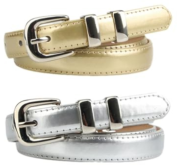 2 Piezas De Cinturones Femeninos Simples, Cinturones Clásicos De Cuero Pu, Cinturón Ajustable, Decoraciones De Ropa (Oro, Plata).