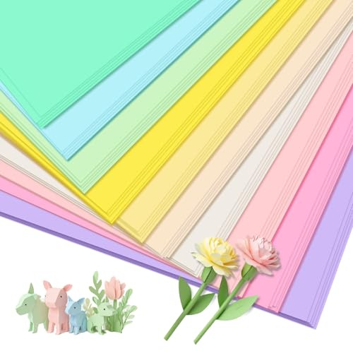 MUWINC Feuille A4 Couleur - 50 Feuilles Papier Cartonné Pastel, 10 Couleurs Douces, pour La Maison, L'école et Les Projets de Bricolage