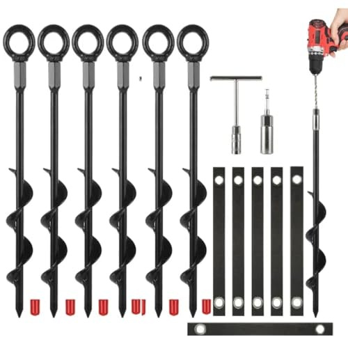 Kit de estacas de anclaje para trampolín de servicio pesado - 4/6/8/18 pulgadas anclaje al suelo con correas ajustables para toldo de RV, juego de swing, toldo, tienda de campaña y salidas de lazo