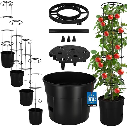 KOTARBAU® Tomat växtstöd – odlingskruka – ⌀ 35 cm H: 128 cm – planteringskruka, svart, 4er Set, Tomattorn ⌀ 40 cm