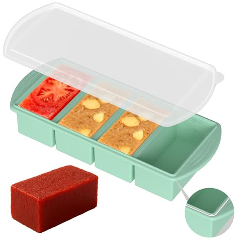 QUELIEN Souper Cube - Stampo per congelatore in silicone con coperchio, porzionatore da 1 tazza per zuppa, brodo e casseruole, contenitori impilabili senza BPA, per Meal Prep, verde menta