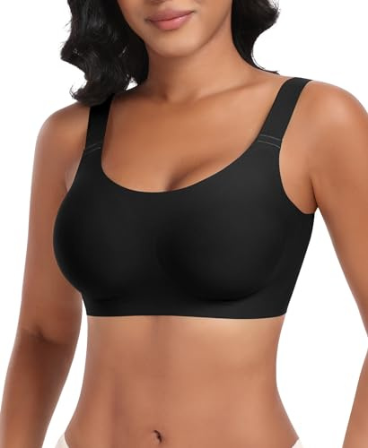 Ganado Jelly Bras for Women Seamless Wireless Bra Gel Non Wired Padded Support Push Up Bra T Shirt Full Coverage Bras Black, L