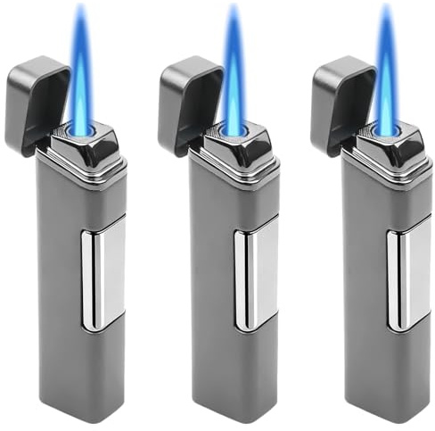 Jetflame - Accendino antivento in metallo, 3 pezzi, senza gas butano, ricaricabile, elettronico, forte fiamma per esterni, candele, barbecue, regalo (grigio)