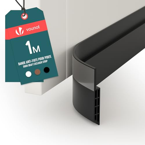 VOUNOT® Zugluftstopper für Türen 100cm, Selbstklebende Türdichtung unten, Türbodendichtung Schallschutz & Kälteschutz, zuschneidbar, Schwarz