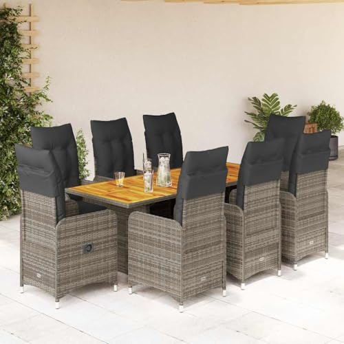 9-TLG. - Set bistrò da giardino, in polyrattan, in legno di acacia, regolabile, balcone, terrazza, resistente alle intemperie