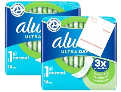 Always Ultra Day Bundle, Size 1 Normal Sanitary Pads, 28 Sanitary Towels (2 Packs of 14), 3X Protection, Super Absorbent Sanitary Towels for Long Lasting Protection AFG Supplies Bundle