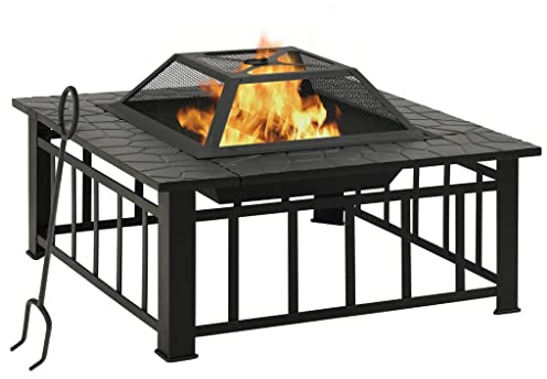 LoogCape trädgård eldstad med förklädeskrok 81 x 81 x 47 cm stål öppen spis för terrass och trädgård dekoration värmekälla utomhus