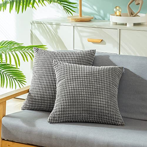 CaliTime Kissenbezüge Kissenhülle 2er-Pack Bequeme Kissenbezüge für Couch, Schlafsofa, bequem, superweich, Kordsamt, Maisstreifen, beidseitig, 45 cm x 45 cm, Mittelgrau