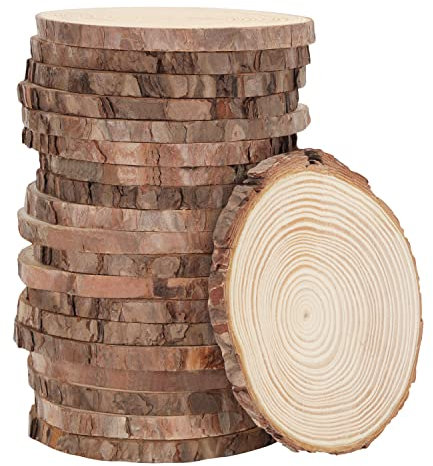 Kurtzy 20 Stk Natürliche Deko Holzscheiben Rund - 13-15cm Durchmesser - Rustikale Runde Holzscheiben mit Rinde & Glatter Oberfläche - Für Kunst & Handwerk, DIY, Dekorationen, Weihnachtsschmuck