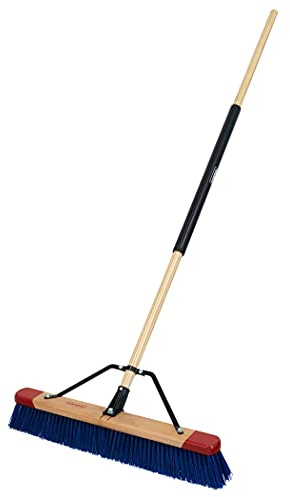 Harper 24 Inch Push Broom with Stiff Bristles, Premium Heavy Duty Outdoor Wet/Dry Rough-Surface, for Mulch, Gravel, Oil Dry, Dirt, Soil, with Long Wooden Handle