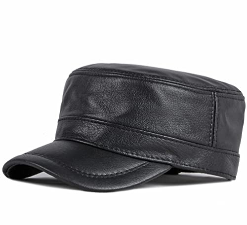 Men's Lambskin Leather Military Caps Cadet Army Caps Flat Top Cap