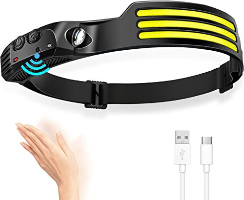 DAWINSIE Stirnlampe LED Wiederaufladbar USB, Intelligenter Sensor Kopflampe mit 5 Lichtmodi, Wasserdichte Superhell Stirnlampen für Hikezeit, joggen, Angeln,Campen,Klettern (Modell 1)