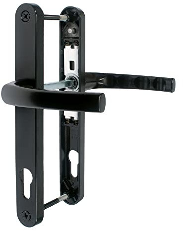 JCP Paire de poignées de porte en uPVC, centre de vis 211 mm, ensemble de ressorts PZ 92 mm, plaque arrière 240 mm x 30 mm, noir