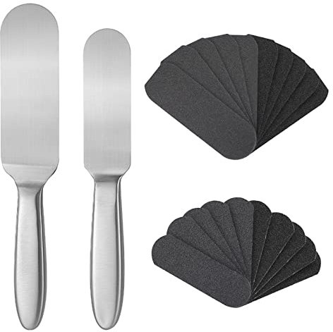 Bekecidi Fußpflege Set, 2 Stück Edelstahl Hornhautfeile in 2 Größe mit 20 Stück Schleifpapier, Hornhautentferner Fußraspel mit 2 Größe Sandpapier, Hornhauthobel für für Pediküre, Fußpflege