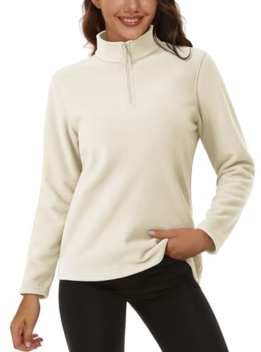 MAGCOMSEN Sport Sweatshirts for Women Lightweight Winter Jackets Long-sleeve 1/4 Zip Polar Fleece Pullover, Beige, M