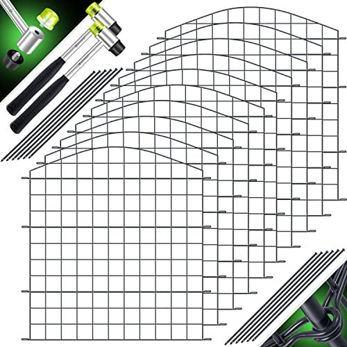 KESSER® Teichzaun Gartenzaun Steckzaun Komplettset Metall 10x Oberbogen Rund Inkl. Handschuhe, 2x Hammer + 12 Befestigungsstäben, Zaun zum stecken für Garten, Gitterzaun Set Freigehege für Tiere