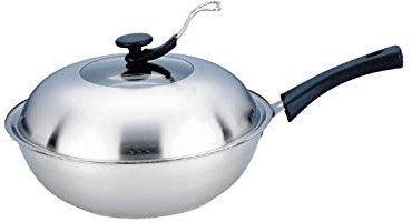OQHAIR Wok da 32 cm, Wok da 36 cm, Padella Antiaderente Non Rivestita, Wok da Cucina con Coperchio, Padella per Utensili da Cucina (Dimensioni: 34 cm) (36 cm)