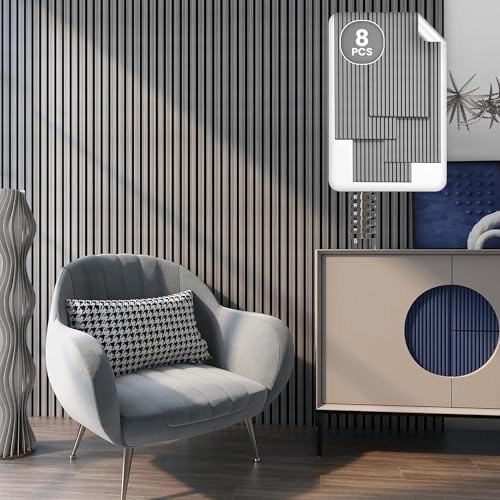 NEU.HOLZ Set di 8 Pannelli Fonoassorbenti Decorativi Isolamento Acustico per Parete e Soffitto Pannelli in Feltro Acustico PET con Listelli in MDF - Rovere Grigio