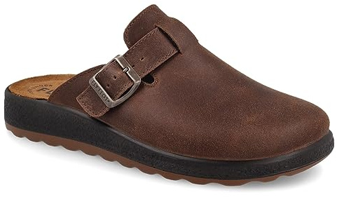 Fly Flot | Bio Style Man, Pantofole Uomo con Fibbia Regolabile, Ciabatte con Tomaia e Sottopiede in Pelle, Testa di Moro, 42