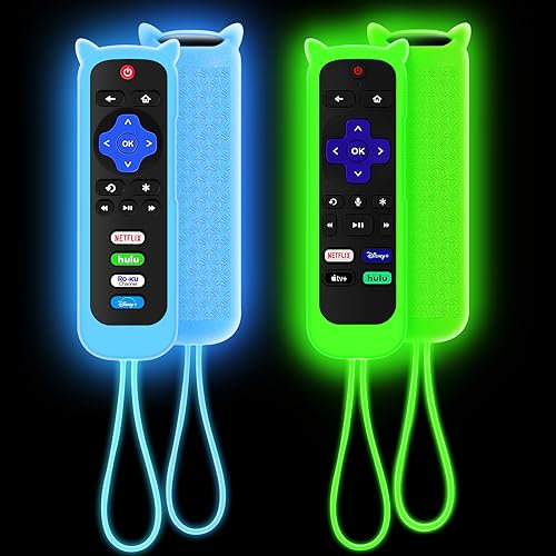 2-pack skydd för Roku-fjärrkontroll, fodral för Hisense/TCL Roku TV ångpinne/Express, silikonskyddskontroll universell ersättningsfodral skinn lyser i mörkgrönblå