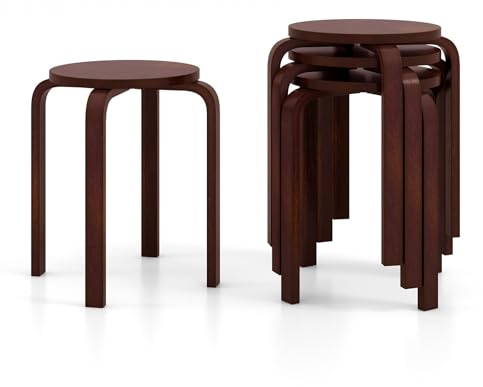 LDAILY 4 Pieces Bentwood Stools, Stackable Round Top Chairs, 18 Inch Small Backless Stools, Ideal Wooden Step Stool for Office, Bar, Dining Room, Apartment, Classroom