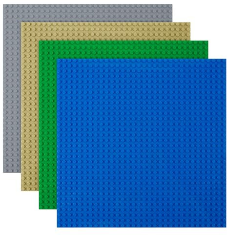 HOTUT Classic Baseplates, 4 Pack Square 32x32 Stud Building Base, 10×10 Large Building Board Base Plates, 100% Compatible with All Major Brands, Build and Display Board Set - Grey/Green/Sand/Blue