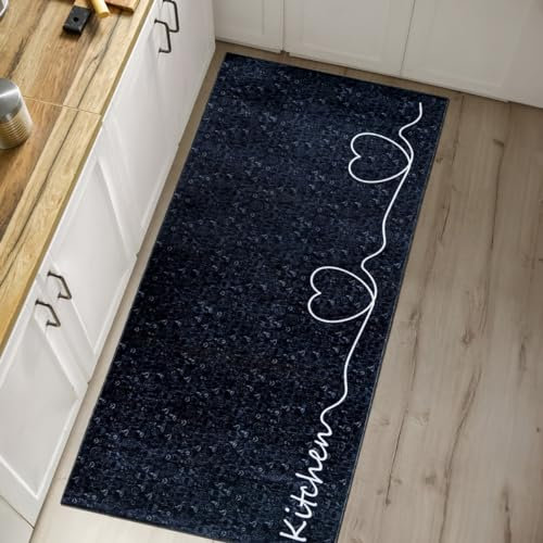 Mazovia Küchenteppich 80 x 300 cm Küchenläufer Waschbar bei 30°C - rutschfest, Tierfreundlich und Pflegeleicht - Kurzflor Teppich Läufer für Küche Kitchen Schwarz