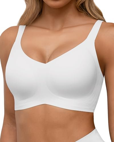 HORISUN Damen BH ohne Bügel, Comfy Bequemer Nahtloser Push-Up Bralette für Große Brüste mit Breiten Trägern Weicher Nahtlos Klassischer BHS für Damen (Weiß 2XL)