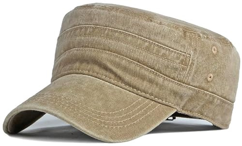 XYIYI Khaki Retro Washed Military Caps Cotton Cadet Army Caps Vintage Flat Top Cap