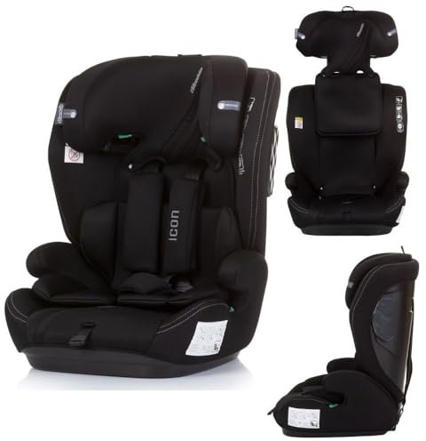 Chipolino Kindersitz Icon i-Size (76-150cm) Gruppe 1/2/3, Kopfstütze verstellbar, Farbe:schwarz