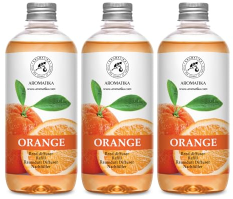 Reed Diffuser Refill Set Orange 3x500ml - Home Fragrance Diffuser - Reed Diffuser Refill with Essential Oil - Aromatherapy - Citrus Fragrance - Air Freshener - Home - Office - SPA