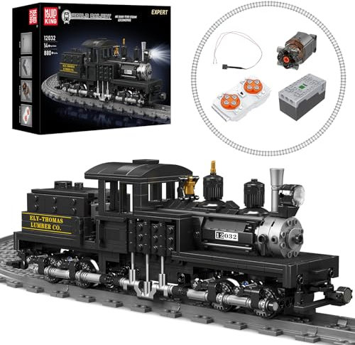 Mould King 12032 Technik Zug Klemmbausteine Set, Fernbedienung Shay Art Eisenbahn Dampflokomotive Bauklötze, STEM Technik Zug Modell Klemmbausteine Spielzeug für Kinder/Erwachsene (880+ PCS)