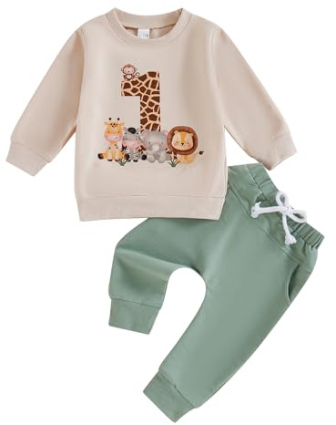 Carolilly Ensemble Animaux Bébé Garçon Costume Anniversaire Vêtement Nouveau-né 2pcs Sweat + Pantalon Tenue d'anniversaire pour Automne Hiver