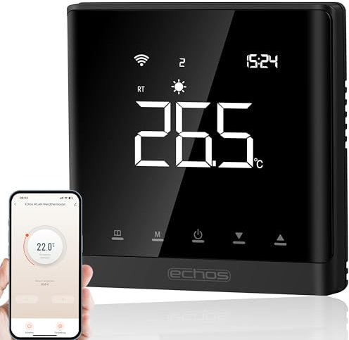 Wandthermostat Heizung Smart Fußbodenheizung WLAN Raumthermostat digital Über Smartphone Tuya Smart Life Amazon Alexa Google Home steuerbar Thermostat Fussbodenheizung Programmierbar (Schwarz)