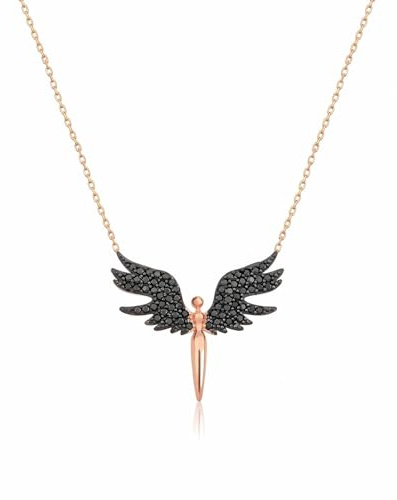 Collar de ángel de plata 925 y oro rosa 14K, cadena con colgante de ángel de la guarda, joya auténtica, regalo para bautizo, mujer, madre