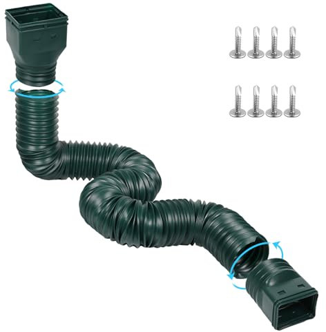plusgutter 11.5ft Long Gutter Downspout Extensions Flexible, 4 Diameter Drain Downspout Extender, Down Spout Drain Extender for Rainwater Drainage, Extendable from 2.6ft to 11.5ft(Green)