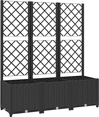 Refined Jardinera con Enrejado, Macetero de Plantas Flores, Maceta de Hierbas, Arriate para Jardín Patio Balcón Terraza, PP Negro 120x40x136 cm