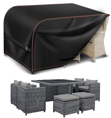 Garden Furniture Covers Waterproof with Air Vent 420D 125x125x74CM | Square Rattan Cube Patio Outdoor Furniture Covers Waterproof for Outdoor Table Chairs Sofa Bistro Set Outside Seating