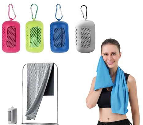 Set di asciugamani rinfrescanti - Confezione da 4 asciugamani portatili in microfibra con effetto rinfrescante istantaneo per lo sport e l'outdoor (blu, verde, grigio, rosso) - Ideale per ciclismo, yo