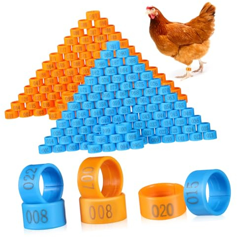 Didiseaon 200 pièces Anneaux de Jambe pour Poulet Numérotés Bagues de Pied pour Volaille Identification par Couleur Orange et Bleu Anneaux Didentification pour Poules Pigeons et Oiseaux