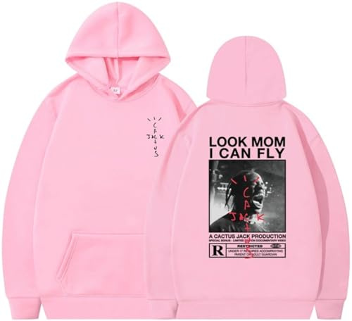 BaeKnyin Look M0m I Can Fly Felpa con Cappuccio da Uomo con Grafica Hip Hop Pullover Oversize Sweatshirt Unisex L,PinkBlack-3