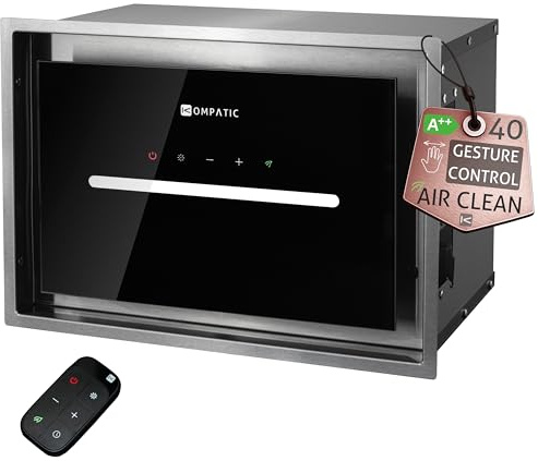 Kompatic HANA 40 KPHN40BIS Cappa aspirante Incasso, A++, Controllo gestuale, Touch, Telecomando, Modalità purificazione aria, 450 m³/h, LED dimmerabile, Regolazione temperatura colore, 40 cm