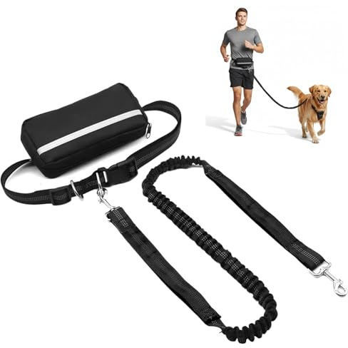 Vfrdsa Hands Free Dog Lead - Bungee Anti-Pull Dog Running Lead, Adjustable Waist Pack with Dual Handles & Reflective Strips for Outdoor Runs & Everyday Walks