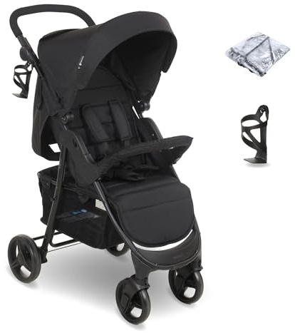 My Babiie MB30 Pushchair – from Birth to 4 Years (22kg), Easy Compact Fold, Large Shopping Basket, Adjustable Handle, Stroller Includes Cup Holder, Rain Cover – Black