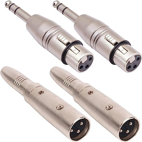 HAAMNING7 Adattatore XLR maschio a 1/4 femmina e adattatore XLR femmina a 1/4 maschio, spina XLR a 3 pin per adattatore audio stereo TRS da 6,35 mm (confezione da 4)